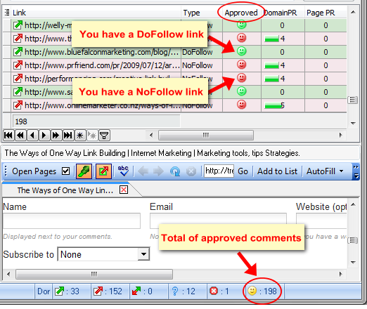 show approved comments in Fast Blog Finder