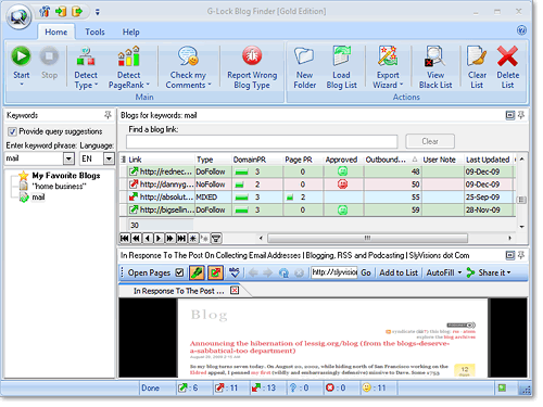 Click to view G-Lock Blog Finder 3.2.2 screenshot