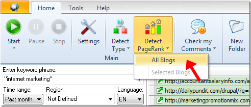 determine PageRank in Fast Blog Finder