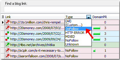 filter dofollow blogs